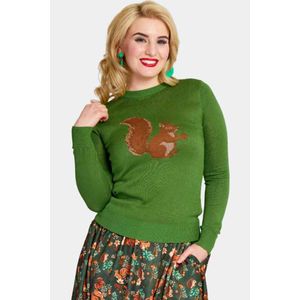Voodoo Vixen - Squirrel Print Sweater/trui - S - Groen
