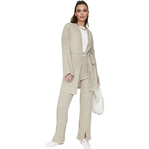 Trendyol Kimono Met Stenen Ceintuur En Split, Gedetailleerde Pijpen En Broek, Geweven Set Tctss22Us00024.