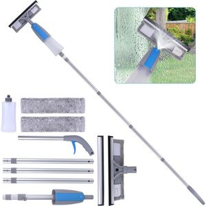 Professionele raamwisser met spray en telescopische handgreep 190 cm - 3-in-1 raamreiniger voor hoge ramen binnen en buiten .