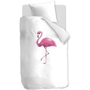 Zachte Katoen Eenpersoons Dekbedovertrek Flamingo | 140x200/220 | Fijn Geweven | Ademend En Soepel
