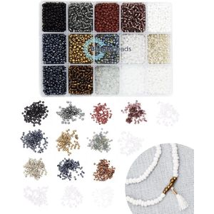 BeautyBeads Kralen Set – 3mm Glaskralen Doosje - Meer dan 6500 Kralen in 15 Kleuren – Praktisch Opbergdoosje met Glaszaad in Neutrale Kleuren - BB202