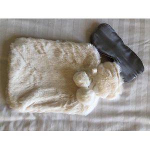 Warmwaterkruik met hoes - Faux fur - Satijnen oogmasker - crèmekleurig - ideaal en warm Valentijn geschenk!