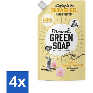 Marcel's Green Soap - Shower Gel - Navulling - Vanille & Kersenbloesem - Krachtige werking - 500 ml - Voordeelverpakking - 4 stuks