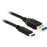 USB-A naar USB-C kabel - USB3.1 Gen 2 - tot 3A / zwart - 1 meter