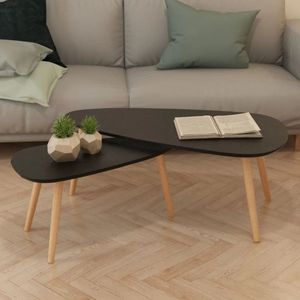 Furniture Limited - 2-delige Salontafelset massief grenenhout zwart