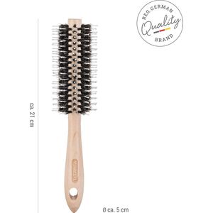 Ronde Houten Haarborstel voor Föhnen en Ontwarren - Professionele Stylingborstel met Haren van Echt Haar