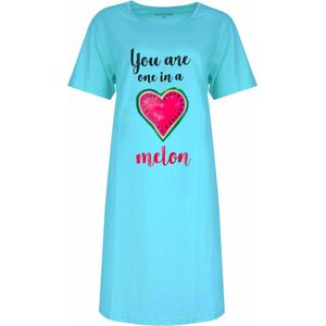 Temptation Dames Nachthemd - Bigshirt - Katoen - Turquoise - Maat M