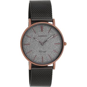 OOZOO Timepieces - Bruine horloge met olifant grijze metalen mesh armband - C8862