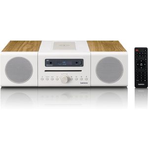 Lenco MC-375WHWD - HiFi Stereo Set - Wit/Houtkleurig - DAB+/FM Radio met Bluetooth en CD-speler