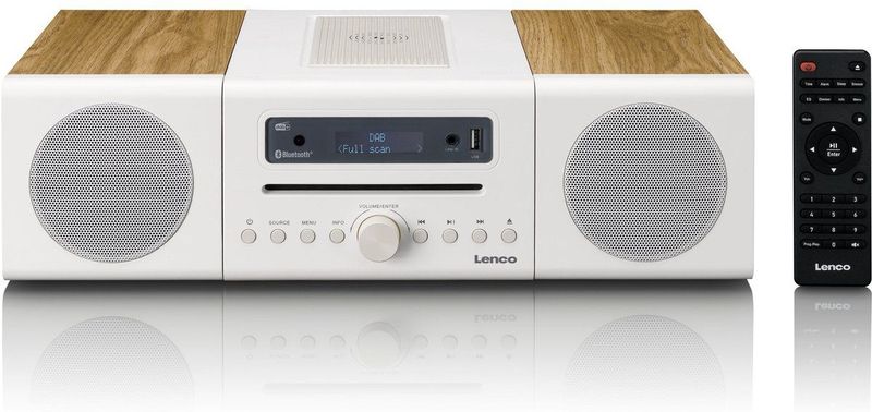 Lenco MC-375WHWD - HiFi Stereo Set - Wit/Houtkleurig - DAB+/FM Radio met Bluetooth en CD-speler
