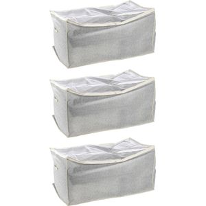 MSV opbergtas/beschermhoes beddengoed/kleding - 3x - grijs - polyester - 91 x 53 x 47 cm