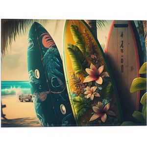 Vlag - Rij Surfplanken in Verschillende Patronen en Kleuren op het Strand - 40x30 cm Foto op Polyester Vlag