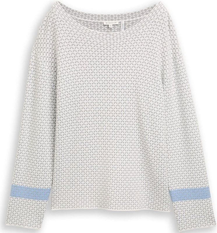 Tom Tailor - Gebreide Trui - Mini Argyle op Grijs Melange - Lange Mouwen