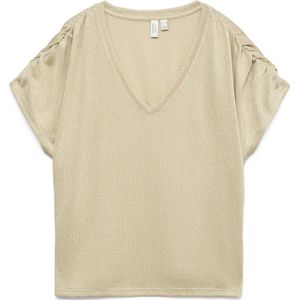 Vero Moda T-shirt Vmgolda Ss V-neck Top Jrs Btq 10335878 Birch/gold Lurex Dames Maat - M