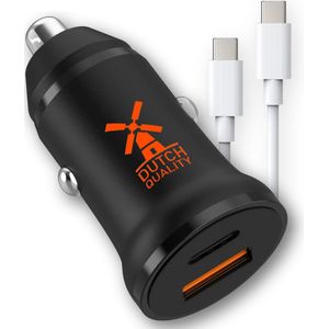 Dutch Quality Autolader - USB A & USB C - Met USB-C Kabel - 2 Poorten
