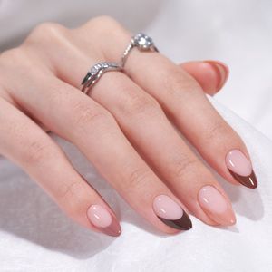 BIMA Nails - Soft Gel Press-On nagels - Short Almond - Plaknagels met lijm - Zelfklevende nepnagels - Toffee Touch - Bruine French Manicure - 30 stuks (15 maten)