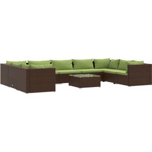 VidaXL 10-delige Loungeset met Kussens - Poly Rattan Bruin