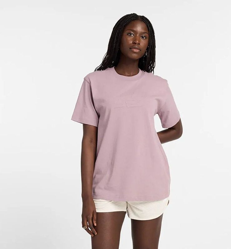 New Balance Embossed Logo Jersey T-shirt Met Korte Mouwen Roze M Vrouw
