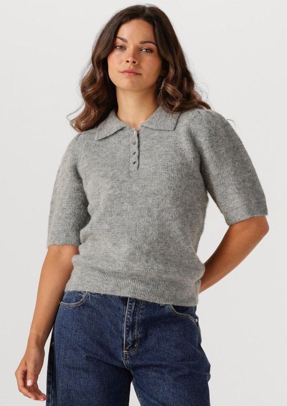 Object - Objanne S/S Re Knit Polo - Hoodie - Lichtgrijs