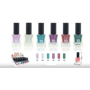 Easy Paris Cosmetics - Set met 6 Flesjes Nagellak - Lila/Grijs/Turquoise/Paars/Rood/Groen - Inhoud per flesje 15 ml.