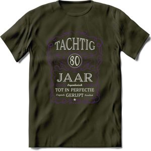 80 Jaar Legendarisch Gerijpt T-Shirt | Paars - Grijs | Grappig Verjaardag en Feest Cadeau Shirt | Dames - Heren - Unisex | Tshirt Kleding Kado | - Leger Groen - L