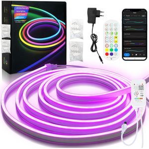Neon LED Strip RGBIC 10 Meter - 3535 Light strip IP65 Voor Buiten LED Verlichting- Met App En Afstandsbediening - Smart LED-strip - Volledig Dimbaar - Compatible met Google Home, Amazon Alexa En Siri