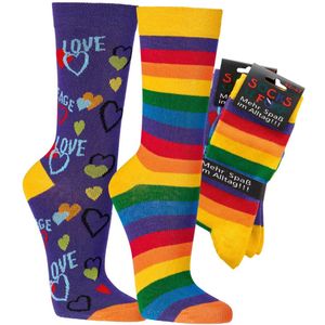 Dames sokken | Herensokken | maten 42-47 | vrolijke sokken | grappige sokken | happy socks printjes | thema regenboog Love | 2 paar
