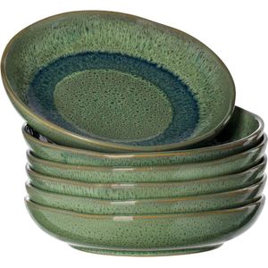 Diepe keramische borden set van 6 - vaatwasmachinebestendig en met glazuur - rond Ø 20.7 cm in groen borden set