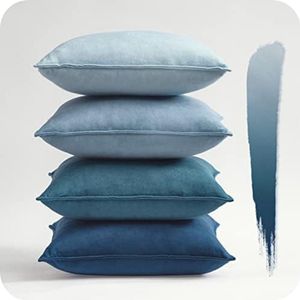 PromoHome Set van 4 fluwelen 40x40 cm Blauw kussenslopen, decoratieve sierkussens, bankkussens, met verborgen ritssluiting, voor bank, kinderen, slaapkamer