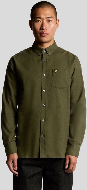 Lyle & Scott - Plain Flannel Shirt - Donkergroen - Heren - Lange Mouwen