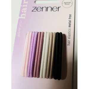 Zenner haarelastiekjes metalfree small - haarelastiek klein - 12 elastiekjes gekleurd pastel metaalvrij - zalmroze lila oudroze wit beige en atraciet