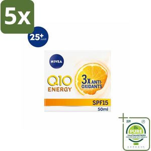 5 x NIVEA - Q10 Energie Dagcrème - Anti-Rimpel Crème - Normale & vermoeide huid - SPF 15 - Met Vitamine C & Q10 - 50 ml - Grootverpakking - Nivea Q10 - Anti-rimpel Crème - Dagcrème - Vitamine C - Q10
