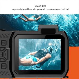 Onderwatercamera met Twee Schermen Waterdicht 65 MP Autofocus 18x Optische Zoomcamera - 288 Inch 144 Inch - SOS-zaklamp met één Knop (ZWART) .