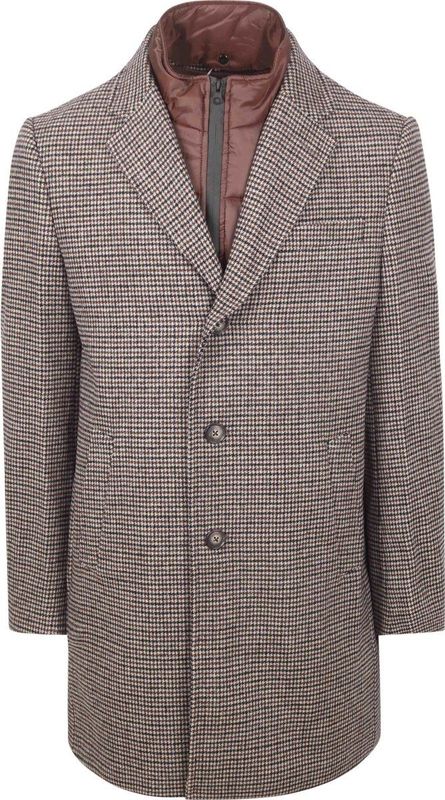 Suitable Coat Wol Pepita Beige Camel - Maat 46 - Heren - Mantels & coats