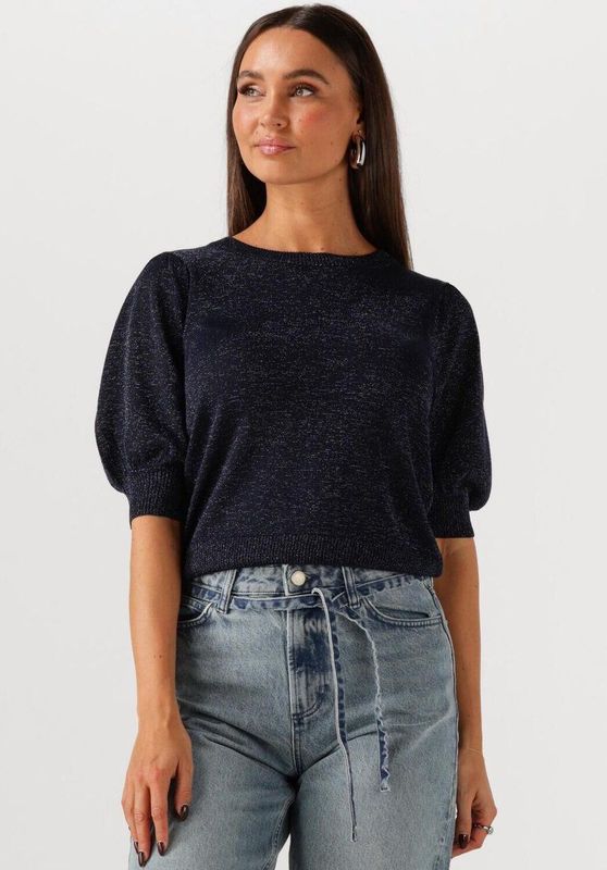 Minus - Liva Puff Sleeve Metallic Knit Pullover - Donkerblauw - Dames