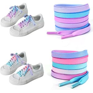 Roze regenboogveters - Set van 2 paar platte veters voor meisjes (120 cm)