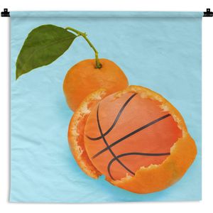 Wandkleed - Bal - Mandarijn - Blauw - Oranje - Wandtapijt - Wanddoek - 90x90 cm - Muurtapijt