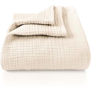 Mousseline deken 150x200 cm - 100% katoen - extra zachte katoenen deken als knuffeldeken, bedsprei, bankovertrek, bankovertrek - warme bankdeken (crème)