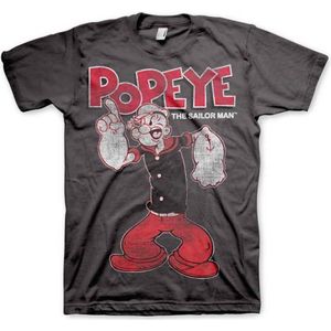 Popeye Heren Tshirt -XL- Distressed Sailor Man Grijs