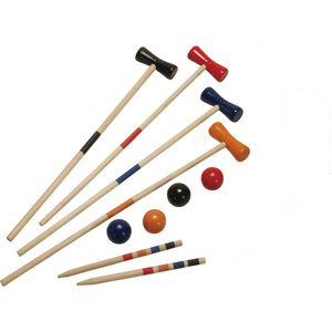 Summerplay Croquetspel Hout 57 cm - Set voor 4 spelers in net - Met houten ballen en metalen poorten