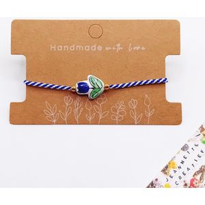 Jeannette-Creatief® - Holland - Souvenir Blauwe Tulp Koordarmband Schuifknoop Gold - Souvenirs - Armband met Schuifknoop - Koordarmband