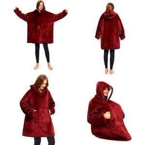 Hoodie- Hoodie- Plaid met mouwen-  Fleecedeken met mouwen - deken met mouwen- Rood