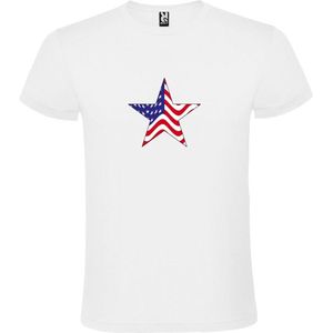 Wit T shirt met print van 'Ster met Amerikaanse vlag' size XXXL