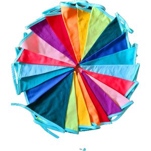 handgemaakte slinger van stof - katoen - regenboog vlaggenlijn - herbruikbaar - 10 meter - verjaardag - feest - vlaggetjes - multi colour- vrolijke slingers