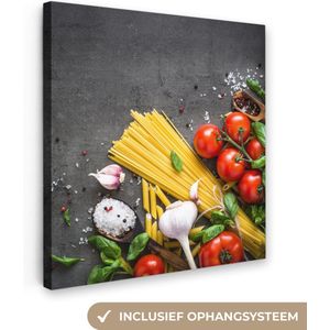 OneMillionCanvasses - Canvas - Pasta - Kruiden - Specerijen - Tomaten - Marmer print - Canvas doek - Kamer decoratie - 50x50
