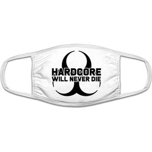 Hardcore will never die | gezichtsmasker | bescherming | bedrukt | logo | Wit mondmasker van katoen, uitwasbaar & herbruikbaar. Geschikt voor OV