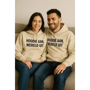 Hoodie “Hoodie aan, wereld uit” – Vanille kleur Unisex Trui – Trek je terug & Ontspan – Maat XL