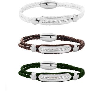 Silventi 8SL-SET0129 Armbanden Set 3 Stuks - Kristal - PU Leder - 19cm - Staal - Groen - Bruin - Wit