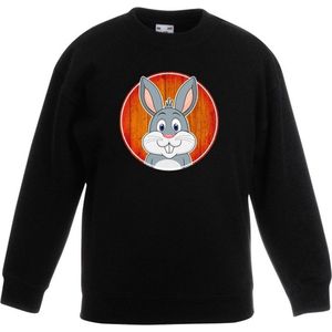 Kinder sweater zwart met vrolijke konijn print - konijnen trui - kinderkleding / kleding 98/104