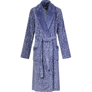 Lunatex - dames badjas - luxe coral fleece - blue white dot - maat S/M - BLACK FRIDAY DEAL